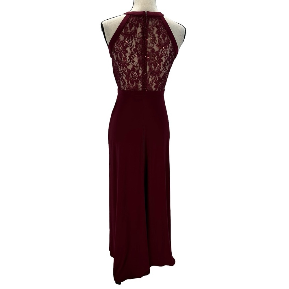 Nightway Sleeveless Halter Neck Sequin Lace Maxi Dress - Merlot Red - size 4P - Picture 4 of 12
